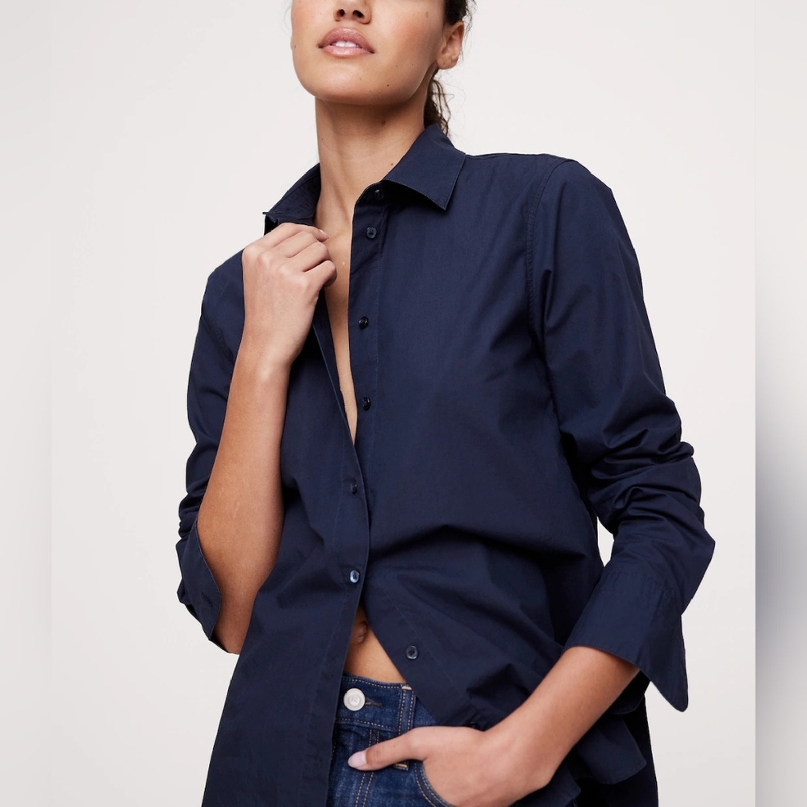 Banana Republuc Navy Blue Tailored Fit Button-Up Shirt
